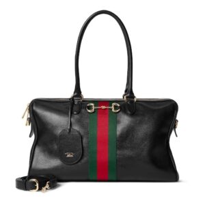 Gucci Horsebit Web Stripe Black Top-Handle Tote Bag